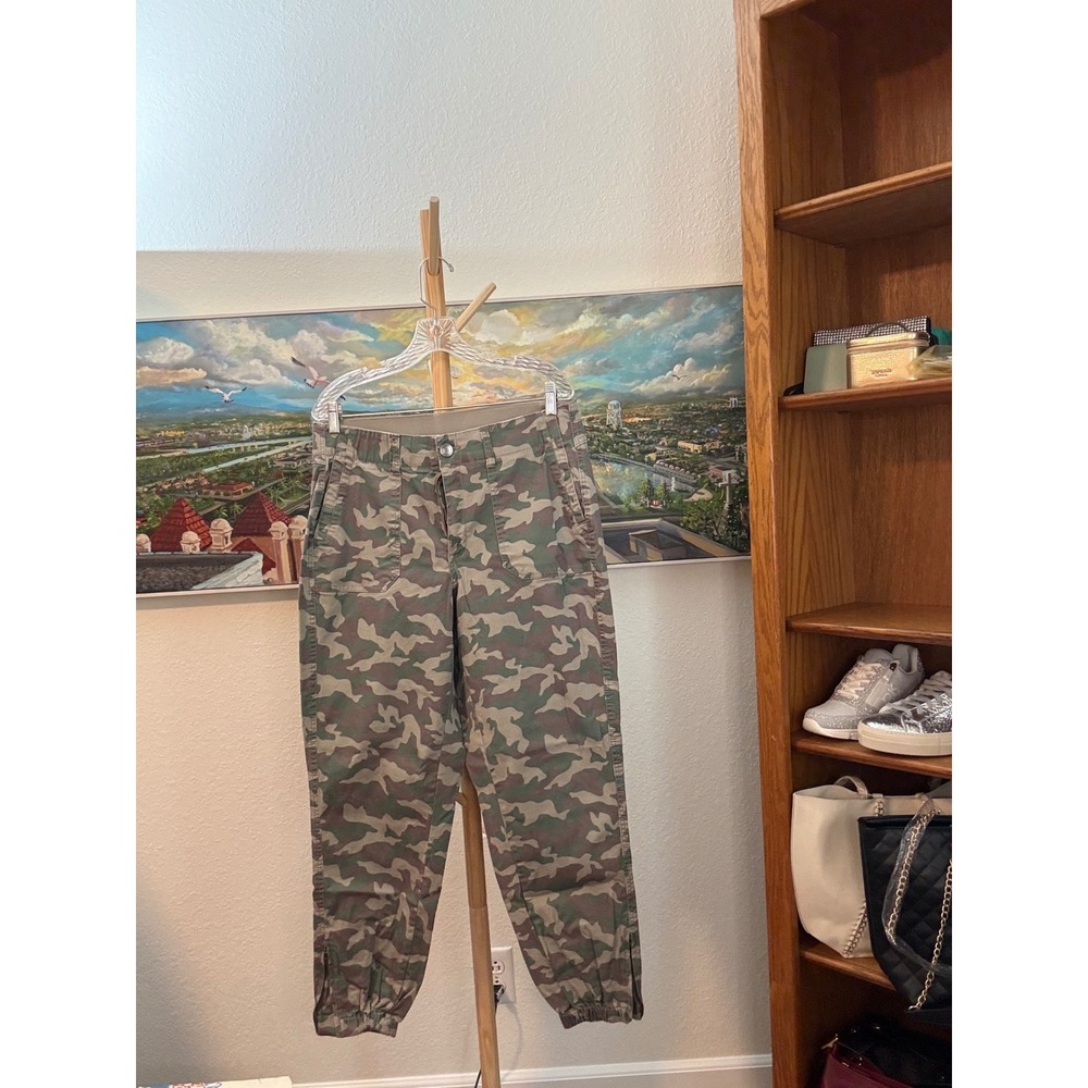 Lane Bryant Denim Jogger Pants Womens 14 Green Camo Utility Stretch Elastic Cuff